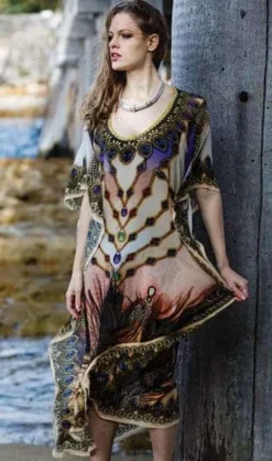 Ameise Feather Long Kaftan - Marys Secret Boutique