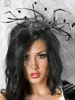 Chilirose Mesh Veil Hat with Feathers