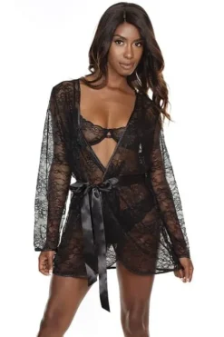 Coquette Black Stretch Lace Robe