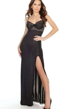 Coquette Lace and Microfibre Long Gown