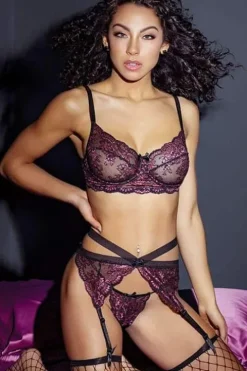 Coquette Lilac Bra, Garter and G String Set