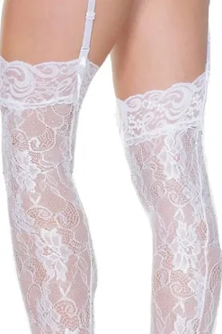 Coquette White Lace Thigh Highs with Rhinestones