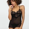 Dkaren Jovita Sheer Black Mesh and Floral Chemise Set