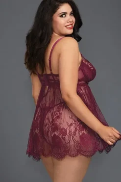 Dreamgirl Mulberry Lace Babydoll With Gstring