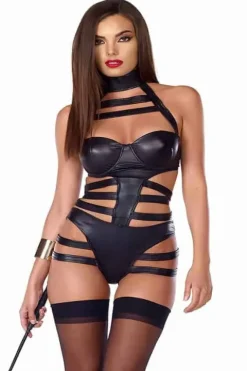 Forplay Faux Leather Halter Bodysuit
