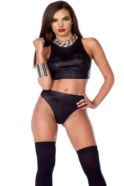 Forplay Perforated Faux Leather Crop Top and Thong