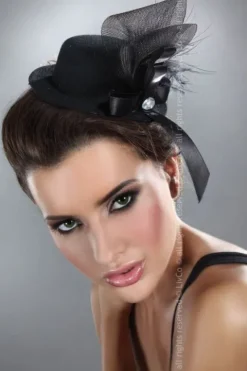 Livia Corsetti Black Mini Top Hat Feathers & Mesh