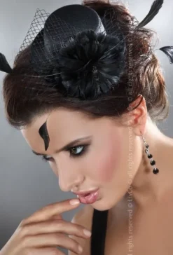 Livia Corsetti Black Mini Top Hat with Black Flower