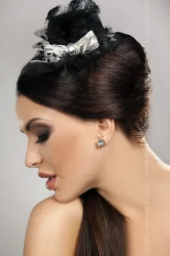 Livia Corsetti Black Mini Top Hat with Silver Bow Fascinator