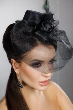 Livia Corsetti Black Mini Top Hat and Black Mesh
