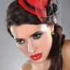 Livia Corsetti Red Top Hat with Black Feathers